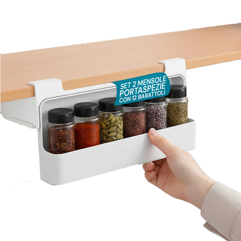 Küchen-Organizer Gewürzregal – Set aus 2 Regalen inklusive 6 Glasbehältern