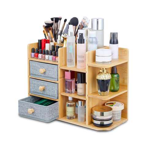 Bambus-Organizer-Regal mit 3 Schubladen und modularen Ablageflächen