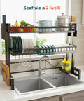 Organizer Cucina 2 Livelli Espandibile con Scolapiatti e Accessori Inclusi