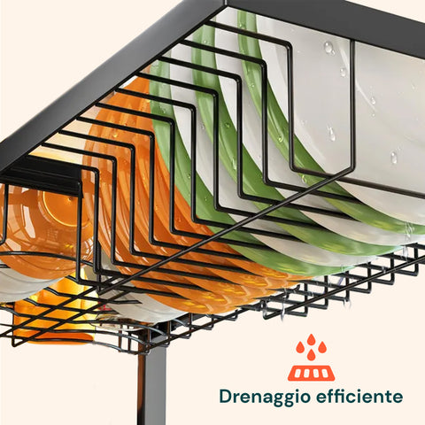 Organizer Cucina 2 Livelli Espandibile con Scolapiatti e Accessori Inclusi