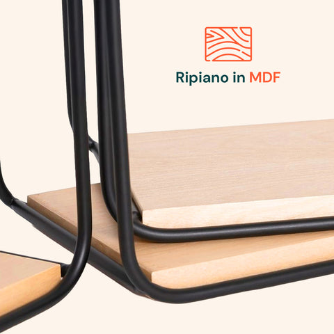 Set 4 Mensole da Parete Design Minimal con Ripiano in MDF e Struttura in Acciaio
