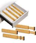 Separatori per Cassetti in Bamboo Regolabili con Molla - Set 4 Pezzi