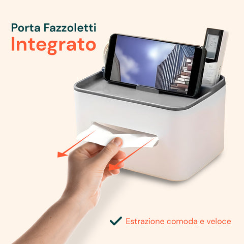 Dispenser Multiuso da Tavolo - Organizer con 3 Scomparti e Porta Fazzoletti