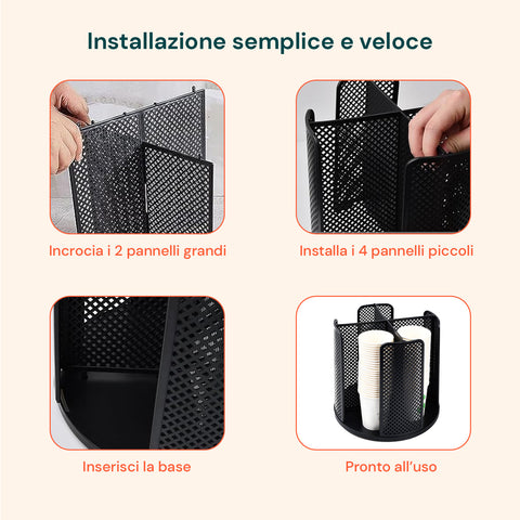 Porta Bicchieri Salvaspazio Girevole 360° con 4 Scomparti Salvaspazio
