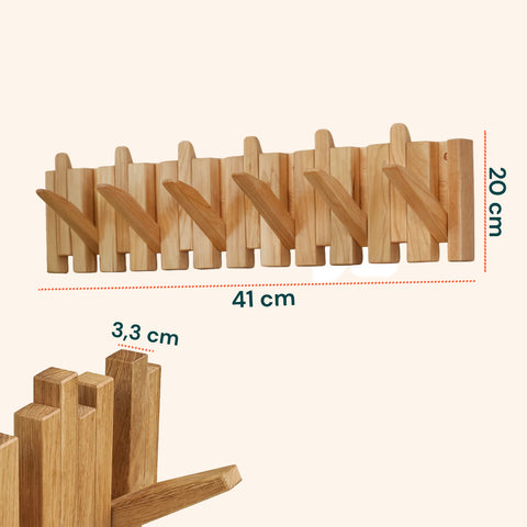 Appendiabiti da Parete in Legno con 6 Ganci Ribaltabili a Scomparsa