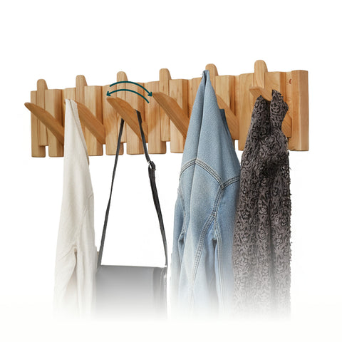 Wandgarderobe aus Holz mit 6 ausklappbaren, versenkbaren Haken