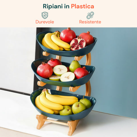 Alzatina Porta Frutta 3 Ripiani con Cestelli in Bambù Salvaspazio