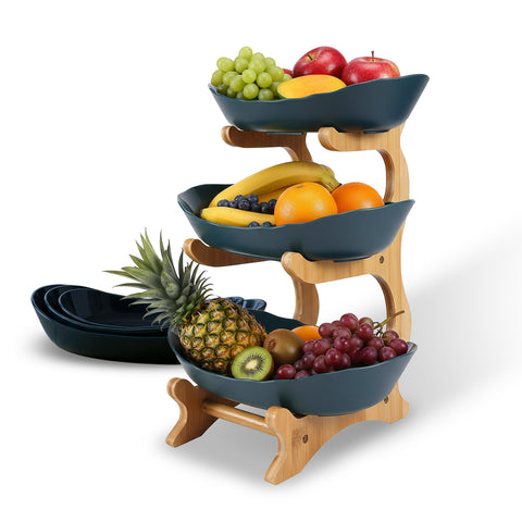 Obst-Etagere 3 Etagen mit platzsparenden Bambuskörben