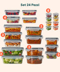 Set 24 Contenitori Ermetici per Alimenti con Etichette Riutilizzabili e Penna