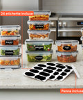 Set 24 Contenitori Ermetici per Alimenti con Etichette Riutilizzabili e Penna