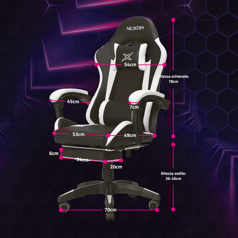 Neigbarer Gaming-Stuhl mit ausziehbarer Fußstütze, Lendenkissen und Kopfstütze