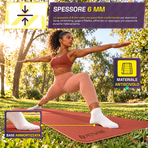 Rutschfeste Yogamatte aus 6 mm TPE, beidseitig verwendbar, mit Schultergurt