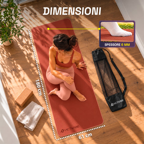 Rutschfeste Yogamatte aus 6 mm TPE, beidseitig verwendbar, mit Schultergurt