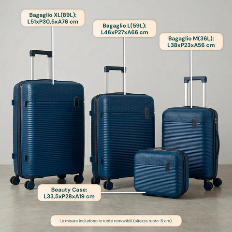 Set 3 Trolley Rigidi da Viaggio + Beauty Case con 4 Ruote Multidirezionali (56-66-76 cm)