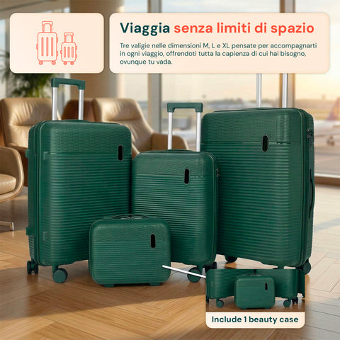 Set 3 Trolley Rigidi da Viaggio + Beauty Case con 4 Ruote Multidirezionali (56-66-76 cm)