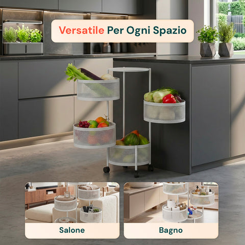 Carrello Multiuso Richiudibile Salvaspazio con Ruote - Organizer con Cestelli (3/4/5 Ripiani) Nero o Bianco