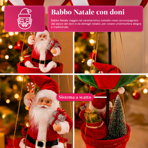 Decorazione Natalizia da Interno – Mongolfiera con Babbo Natale e Dettagli Festivi