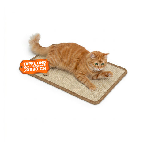 Kratzmatte für Katzen 50x30cm aus Natur-Sisal und PP-Baumwolle – Rutschfeste Unterseite aus Latex mit Klebestreifen