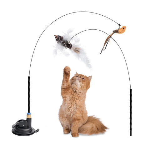 Set aus 2 stimulierenden interaktiven Katzenspielzeugen mit Vögelchen und Federn