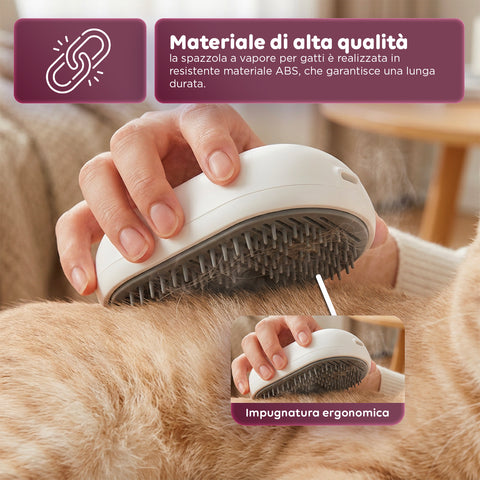 Spazzola a Vapore per Cani e Gatti Ricaricabile USB-C con Ugello Spray e Scomparto Acqua Misure 6x5x11cm