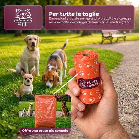 600 Sacchetti per Cani Biodegradabili per Bisogni – Formato Scorta 500+100 Omaggio – 40 Rotoli da 15 Sacchetti – Dimensioni 22x33cm Spessore 0,01 mm