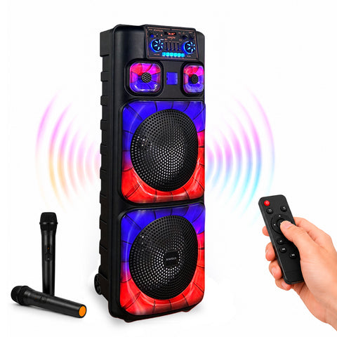Bluetooth Karaoke XL Lautsprecher 90 cm 800W mit RGB LED und 2 Funkmikrofonen enthalten
