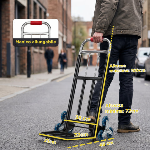Carrello Pieghevole Multiuso con 6 Ruote Girevoli a 360° e 3 Corde