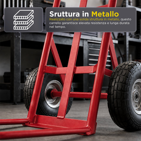 Carrello da Carico Professionale 250 kg in Acciaio - Nero con Ruote Pneumatiche Antiforo