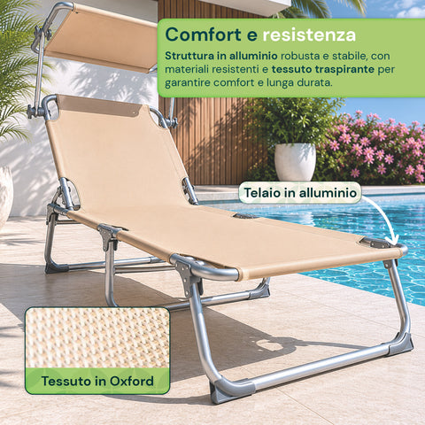 Lettino prendisole chiuso e compatto da 17 cm, salvaspazio