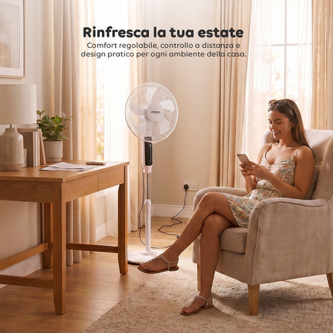 Ventilatore 40W a Piantana 40 cm con Telecomando e Altezza Regolabile fino a 135 cm – 6 Velocità