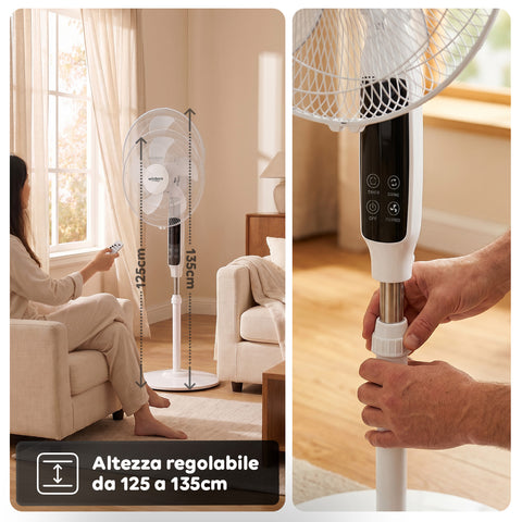 Ventilatore 40W a Piantana 40 cm con Telecomando e Altezza Regolabile fino a 135 cm – 6 Velocità
