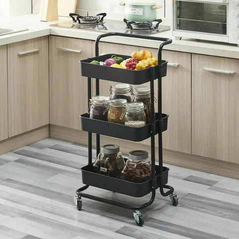 Carrello Salvaspazio Multiuso con 4 Ruote Piroettanti e 3 Ripiani 40x30x8cm