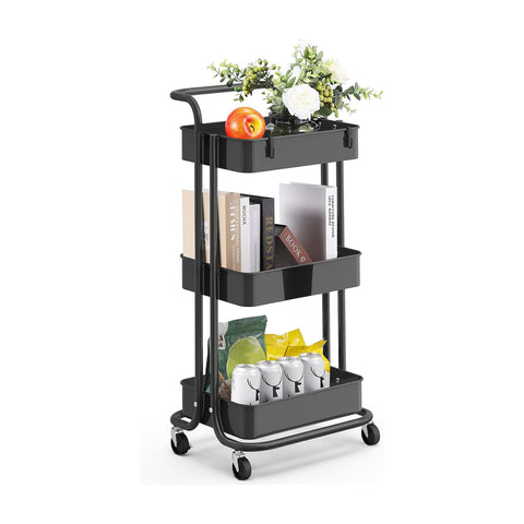 Platzsparender Mehrzweckwagen mit 4 Lenkrollen und 3 Ablagen 40x30x8cm
