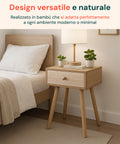 Tavolino da Letto in Bambù 47x40x30 cm con Cassetto e Stile Retrò