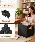 Set 6 Cestini Pieghevoli Salvaspazio con Maniglia in Plastica – 27x27x27 cm