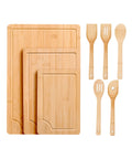 Set Taglieri in Bamboo – 3 Taglieri + 5 Utensili da Cucina Inclusi