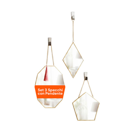Set Moderner Spiegel mit Eisenrahmen – Diamant, Raute und Pentagon