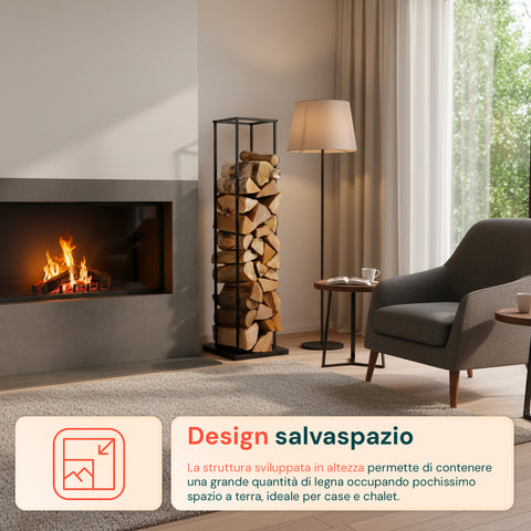 Scaffale Portalegna in Metallo – Supporto Salvaspazio 33×33×115 cm