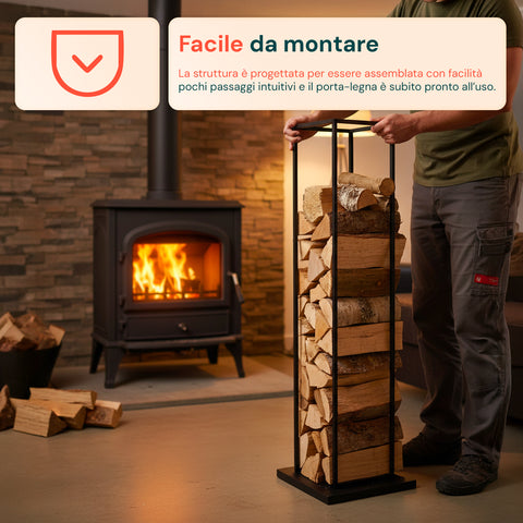 Scaffale Portalegna in Metallo – Supporto Salvaspazio 33×33×115 cm