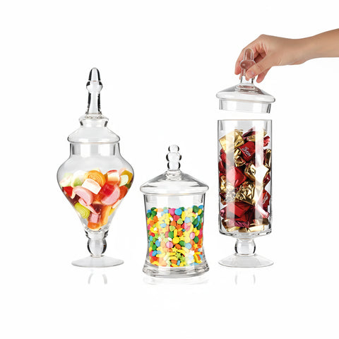 Barattoli di Vetro Varie Forme Multiuso con Coperchi – Set da 3