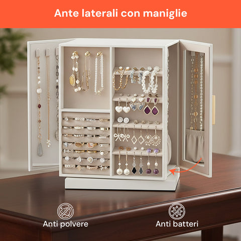 Organizer Gioielli Rotante a 360° con Cassetti, Ganci e Rivestimento in Velluto