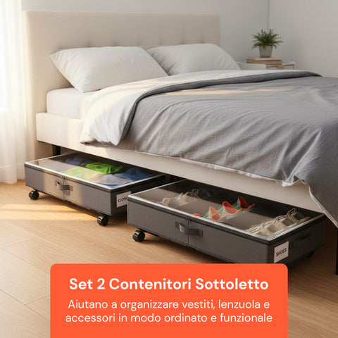 Contenitori Sottoletto con Ruote – Set 2 Pezzi XXL 54L Salvaspazio