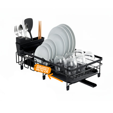 Modulares Abtropfgestell platzsparend mit ausziehbarem Besteckhalter 30/53 cm
