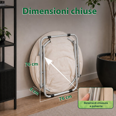 Poltrona Imbottita Pieghevole in Acciaio e Tessuto Oxford - Dimensioni 80x36x80cm