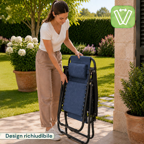 Sedia da Giardino Pieghevole con Vassoio Laterale – Portata 120kg – Struttura in Ferro e Tessuto Teslin