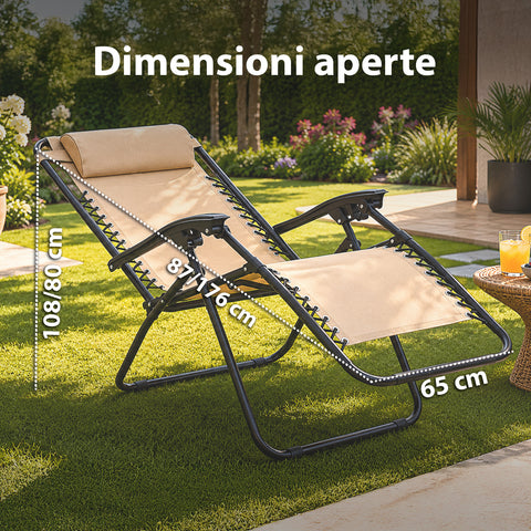 Sedia da Giardino Pieghevole con Vassoio Laterale – Portata 120kg – Struttura in Ferro e Tessuto Teslin