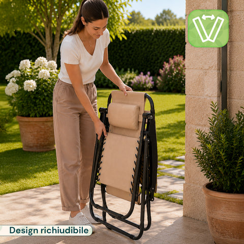 Sedia da Giardino Pieghevole con Vassoio Laterale – Portata 120kg – Struttura in Ferro e Tessuto Teslin