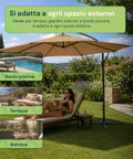 Ombrellone Rotondo Ø3m Decentrato Braccio Laterale in Acciaio, Manovella, Poliestere 180gr Impermeabile UV per Giardino e Terrazzo