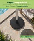 Base Ombrellone in Cemento 12kg ø42cm Compatibile con Pali 38-48mm, Manovella di Bloccaggio Inclusa – Piedistallo Pesante per Giardino e Terrazzo