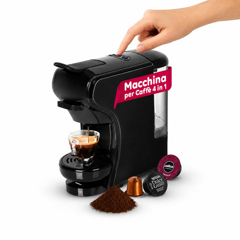 Espressomaschine 4-in-1 – Nespresso, Dolce Gusto, Modo Mio Kapseln und gemahlener Kaffee, 19 Bar, 1450W, 0,6L Tank, automatische Abschaltung